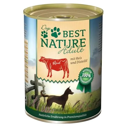 Best Nature Adult, Nassfutter für Hunde, 400g - Rind, Reis und Distelöl - Hundefutter in Premiumqualität