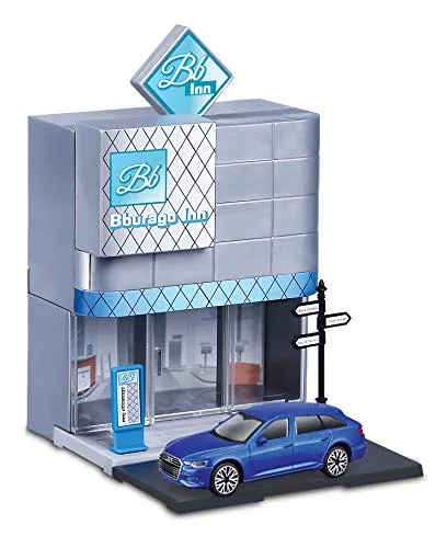 Bburago City Hotel Set: Spielzeuggebäude, inklusive Zubehör und 1 Spielzeugauto (18-31503)