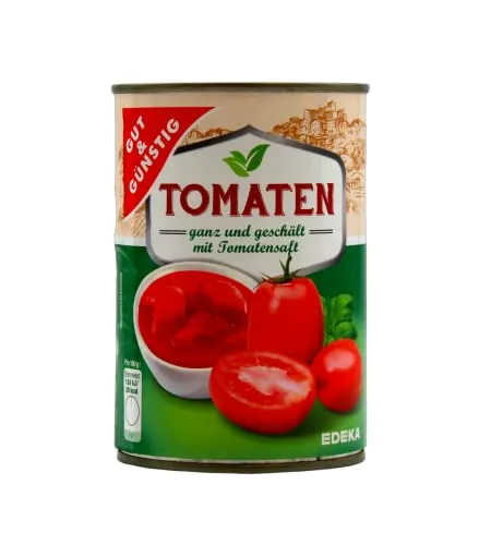 Gut & Günstig Tomaten ganz und geschält mit Tomatensaft, 12er Pack (12 x 400g)