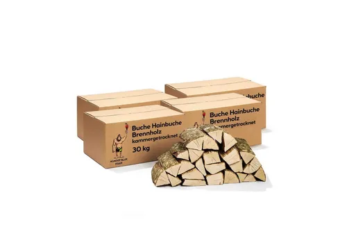 Neandertaler Feuer Buchenholz - 120 kg Kaminholz für Grill und Ofen - Hochwertiges Brennholz aus 100% Buche, kammergetrocknet für sofortige Verwendung. Ideal für Kamin, Grill und Smoker mit hoher Energieausbeute und umweltfreundlicher Herkunft.
