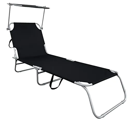 Spetebo 3-Bein Gartenliege klappbar mit Sonnendach - Klappbare Liege für Garten, Camping und Pool mit 4-fach verstellbarem Rückenteil für optimalen Komfort und praktischen Tragegurten.