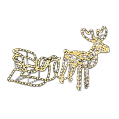 Nipach GmbH Rentier mit Schlitten aus 14 m Lichterschlauch 504 Birnen Figur Weihnachtsbeleuchtung 140 cm Länge Leuchtfigur Weihnachtsdekoration Fassadendeko Xmas