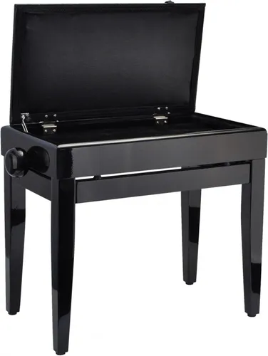 Steinbach Klavierbank mit Notenfach – Schwarz poliert - Klavier-Sitzbänke mit integriertem Notenfach, stilvolles Design in Schwarz poliert und komfortable Sitzfläche aus schwarzem Kunstleder.