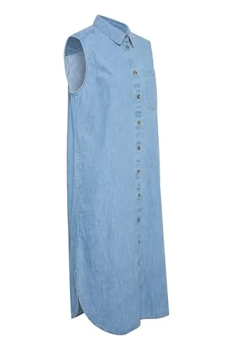KAFFE Damen Denimkleid Ärmellos Buttons Collared Midi Length A-Linie Fit Kleid, Medium Blue Chambray, 34