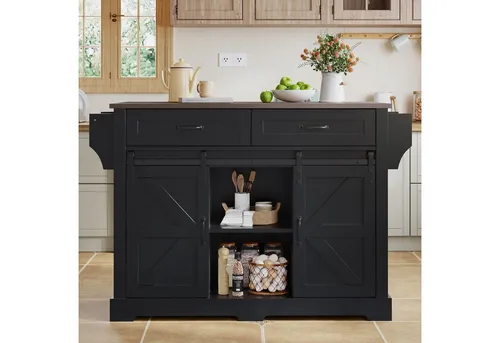 Odikalo Kücheninsel klappbarer Arbeitsplatte Küchenwagen Küchenschrank Schiebetüren