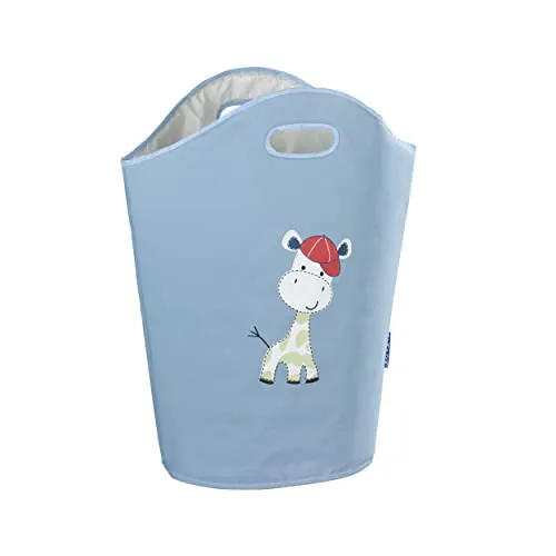 WENKO Wäschesammler Kids Gerry Blau niedlicher Wäschesack mit Zwei praktischen Tragegriffen mit Giraffen Aufdruck, 24 l Stauraum in einem Fach, (B x H x T): 40 x 52 x 20 cm, kindliches Motiv