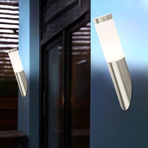 Wandfackel Außenleuchte Wandlampe Edelstahl silber opal Balkonleuchte E27 2x
