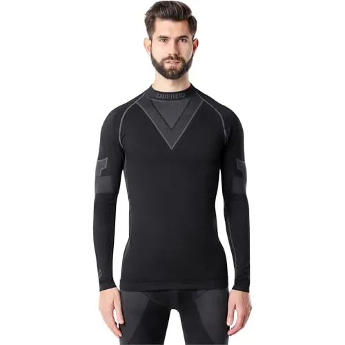 Ladeheid Thermounterwäsche Herren Funktionsunterwäsche Langarm Shirt Thermo Unterhemd LAGI001 (Schwarz/Graphite, XXL)