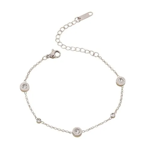 Karma AB1025 Damen Armband Medaillons Edelstahl Kristall Silber modern Armkettchen Karabinerverschluss Schmuck für Frauen Damenarmband Edelstahlarmband (Silber)