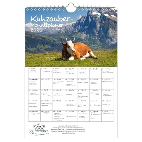 Kuhzauber Planer DIN A4 Kalender für 2026 Kühe Rind Kalb - Seelenzauber