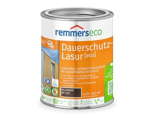 Remmers Dauerschutz-Lasur [eco] palisander, 0,75 Liter - Beizen – Wasserbasierte Holzlasur mit EU Ecolabel, ideal für innen und außen, bietet langfristigen Wetterschutz und UV-Schutz, besonders bienenverträglich.