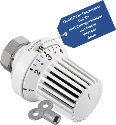 BADfabrik24 OVENTROP Thermostat Uni XH + Entlüftungsschlüssel aus Metall, Vierkant 5mm 1 Stück