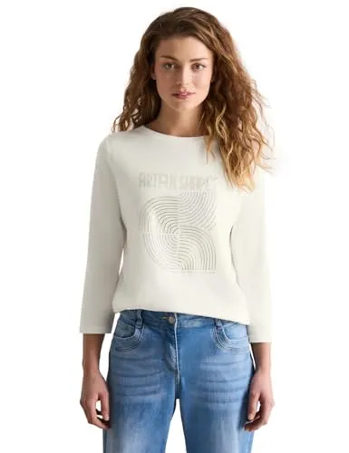 CECIL Damen B322764 Shirt mit Schimmer-Print in weiß von CECIL