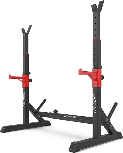 HOP-SPORT Squat Rack Hantelständer Set – Höhen- & Breitenverstellbar für bis zu 200 kg - Hantelbänke für professionelles Krafttraining zu Hause. Höheneinstellbare Sicherheitsablagen und robuste Konstruktion sorgen für Sicherheit und Stabilität bei jedem Workout.