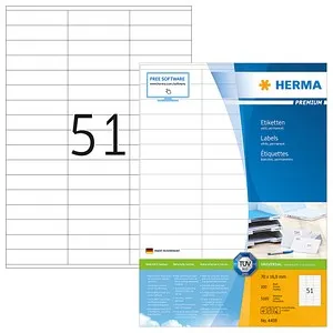 Herma Premium 4459 Etiketten 70x16.9 mm - 5100 Stück - Diverse H - Selbstklebende Etiketten in nachhaltiger Qualität, ideal für Seriendruck und größere Aufträge. Starker Halt auf verschiedenen Materialien und für alle gängigen Drucker geeignet.