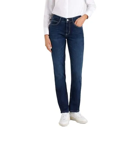 MAC JEANS Damen Straight Jeans ANGELA, Blau (Dark Blue D845) - Jeans, außergewöhnlich elastisch für perfekten Tragekomfort, leiert nicht aus und bietet ein angenehmes ‚Zweite-Haut-Gefühl‘.