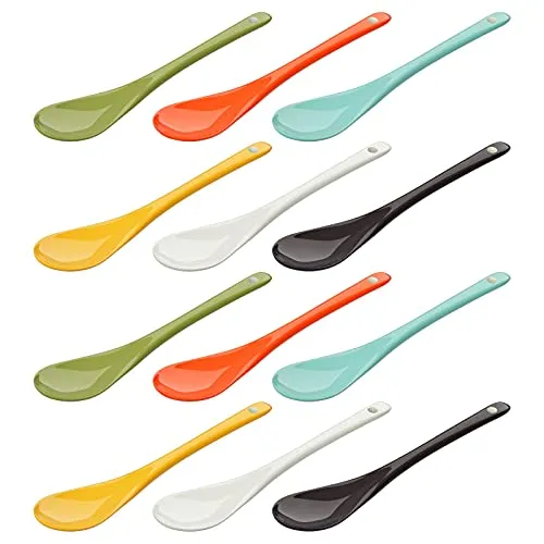 WELLGRO Eierlöffel aus Porzellan - bunte Porzellanlöffel, Kaffeelöffel, Teelöffel, Dessertlöffel, Eierbecher, Besteck, verschiedene Mengen wählbar, Stückzahl:12 Stück