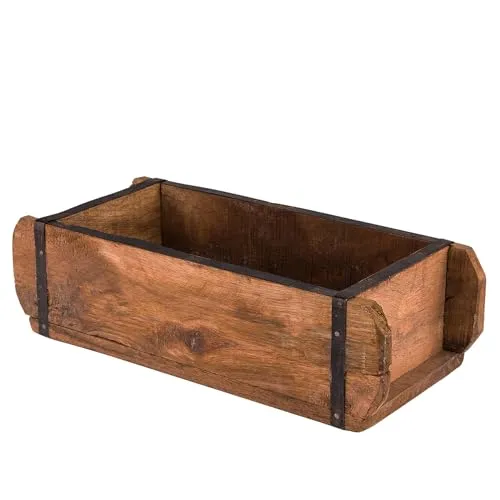 BigDean Ziegelform 32x14x9 cm - Ein-Kammer - Vintage Holzkiste mit Metallbeschlägen - Ordnungsbox Allzweckkiste - Nachbau aus Altholz - Jedes Stück ein Unikat