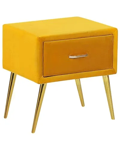 Eleganter Nachttisch Flayat aus Samtstoff in Gelb mit Goldmetallgestell