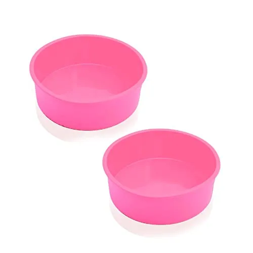 DHSWNNG Silikon Backformen, 20cm Rund Antihaft Kuchenform Silikon Tortenform Pink Backform Silikonform Backen für Schichtkuchen Käsekuchen Chiffonkuchen