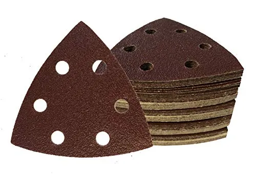 Delta-Schleifdreiecke │50 Stück │ 6-Loch │ 93 x 93 x 93 mm │ Korn 40│ für Deltaschleifer │ Schleifblätter │ dreieckige Schleifpads │ Schleifpapier │Klett-Schleifdreiecke│