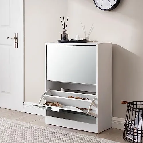 [en.casa] Schuhschrank Kragerø - Eleganter Schuhkipper für 12 Paar - Schuhschrank in modernem Design mit verspiegelter Tür, ideal für Flur oder Eingang. Bietet Platz für bis zu 12 Paar Schuhe und kann freistehend oder wandmontiert genutzt werden.