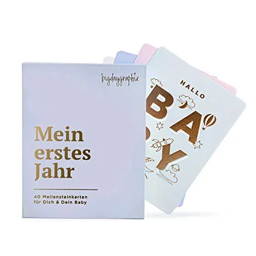 Meilensteinkarten Baby PREMIUM mit Goldfolie + Geschenkbox von bigdaygraphix