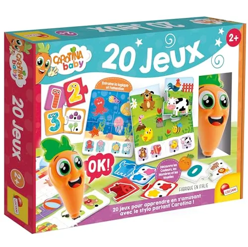 Lisciani – Carotina Baby 20 Lernspiele für Kinder ab 2 Jahren – interaktiver elektronischer Stift inklusive – Lernen von Farben, Formen, Zahlen, Tiere – Babyspielzeug zum Erwachen & Koordination von