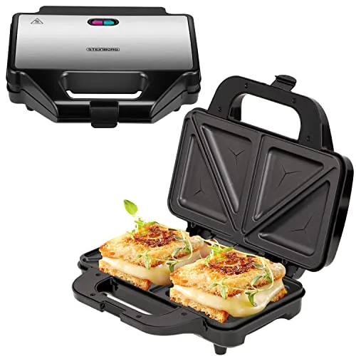 Steinborg XXL Sandwichmaker | 4 Sandwichecken - Sandwichmaker für 4 dreieckige Sandwichecken, mit hitzebeständigem Cool-Touch-Gehäuse und einfacher Reinigung dank Antihaftbeschichtung. Ideal für schnellen Sandwichgenuss!