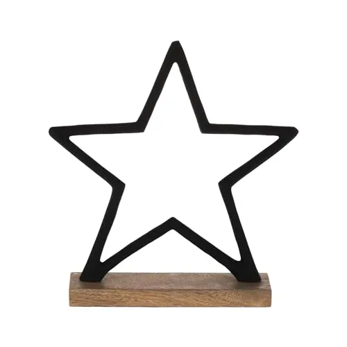 EGLO LIVING Deko Stern Baliguian, stehender Weihnachtsstern Fensterbank, Weihnachtsdeko zum Hinstellen, Tischdeko Weihnachten aus Metall in Schwarz und Holz in Natur, 25 x 26 cm