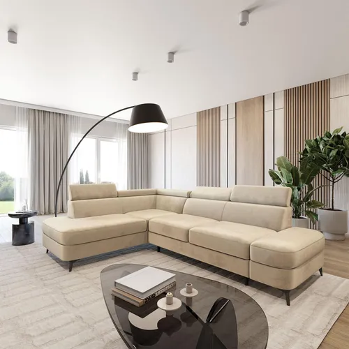 Masseno Ecksofa AVISE M L-S mit Schlaffunktion - Creme - Elegantes Ecksofa AVISE M L-S mit Schlaffunktion und Stauraum für Bettzeug. Perfekt für gemütliche Abende und unerwartete Gäste. Stilvoll und funktional, passt sich jedem Wohnraum an.