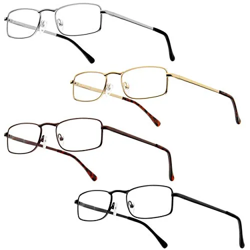 UrbanSky Lesebrille Jim - Metalllesebrille mit Federscharnieren im 4er-Pack (+2,00 dpt)