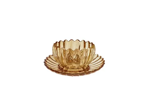 Sunay Dessertschale mit Unterteller - 12-teiliges Glasschalenset im eleganten Lotus Design - Dessertschalen-Set in Gold/Braun, perfekt für festliche Anlässe und stilvolle Tischdekoration.