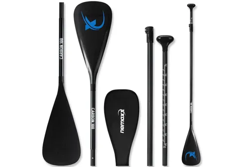 NEMAXX® NCP100 SUP Paddel – 3-teiliges Carbon Paddle (100 % Carbon) für Stand-up-Paddling – höhenverstellbar 173–217 cm – Ultraleicht (620 g) – inkl. Tasche – auch als Kajak-Paddel nutzbar