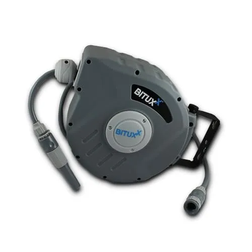 BITUXX® Wasser Schlauchtrommel 10m mit Schlauchspritze - Gartenschläuche für mühelose Bewässerung, ausgestattet mit automatischem Aufwickeln und ideal für Innen- und Außenbereich.