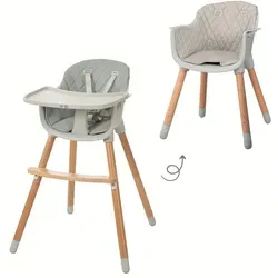 Roba Hochstuhl Style Up Wood, grau - Hochstuhl für Babys mit grauer Kunstlederpolsterung und höhenverstellbarem Fußbrett. Ideal für komfortables Essen und Spielen. Maße: B: 57 cm, H: 83,5 cm.
