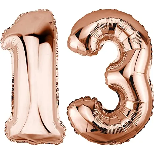 DekoRex Folienballon Rosegold 82cm Geburtstag Jubiläum Hochzeit Deko (Zahl 13)