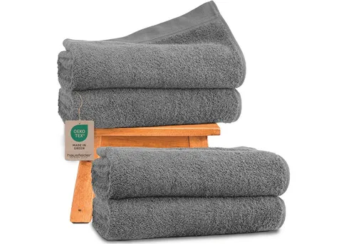 Hausfelder Duschtücher Badetücher Duschtuch 4er Set (Grau, 4 Duschtücher 70x140 cm), (Set, 4-St), 100% Baumwolle, weich, saugfähig, Uni-Farben
