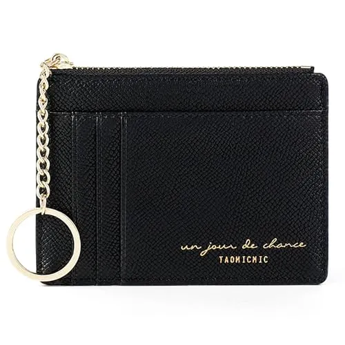 Lafefe Geldbörse für Damen, kleine Geldbörse für Damen, Leder, Geldbörsen und Kartenfächer für Damen, Kreditkartenhalter, mit Reißverschluss, für bis zu 8 Karten, minimalistisch, Schwarz