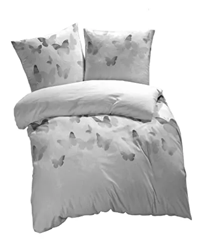 etérea Mako Satin Baumwolle Bettwäsche Lilu Schmetterlinge 200x200 - 3er Set mit Reißverschluss - Bettwäsche aus 100% Baumwolle, weich und anschmiegsam, mit bunten Schmetterlingen. Ideal kombinierbar mit verschiedenen Spannbettlaken für ein stilvolles Schlafzimmer.