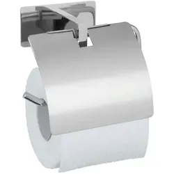 WENKO Turbo-Loc Toilettenpapierhalter Genova Shine - Toilettenpapierhalter mit Deckel aus hochwertigem Edelstahl, einfach ohne Bohren montierbar und sorgt für elegantes Ambiente im Bad.
