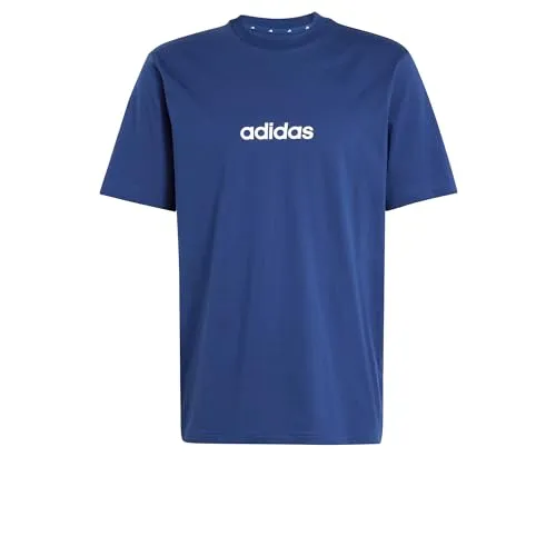 adidas Men's Essentials LINEAR Single Jersey Tee, Dark Blue/White, M