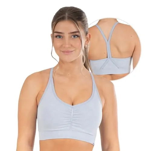 SMILODOX Sport BH Damen - Batik Acid Scrunch Sport Bra - Blickdicht rutschfest Crop Top - Schöner Rückenausschnitt - Atmungsaktive Tank Top für Yoga Fitness Gym, Größe:XS, Color:Hellblau