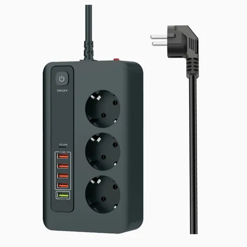 D76C Steckdosenleiste Tischsteckdose mit 5 USB-A und 1 USB-C - Ladegeräte & Dockingstationen mit 9 Anschlüssen, ideal zum gleichzeitigen Aufladen mehrerer Geräte. Praktisches Design für den Desktop mit Schalter.
