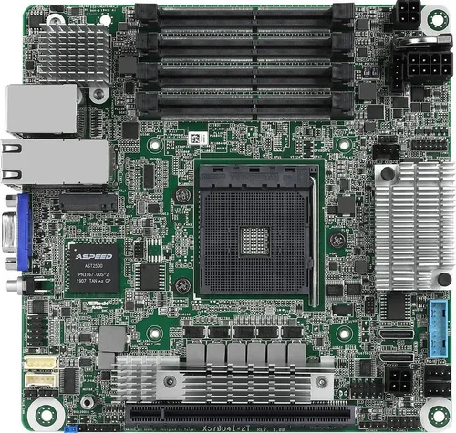 ASRock Rack X570D4I-2T Mini-ITX Motherboard - Hochleistungs-Mainboard mit AMD X570 Chipsatz, 2 x 10 Gigabit LAN und Onboard-Grafik, ideal für kompakte Serverlösungen.
