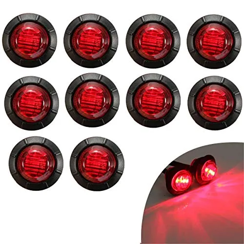 KYYET 10 Stück 3/4-Zoll-Halterung, rote LED-Rückseitenmarkierung, runde Abstandsanzeigeleuchten für LKW, Traile, Wohnmobil, LED-Streifenlicht für Boote, Rücklicht, Bremsleuchte, 12 V