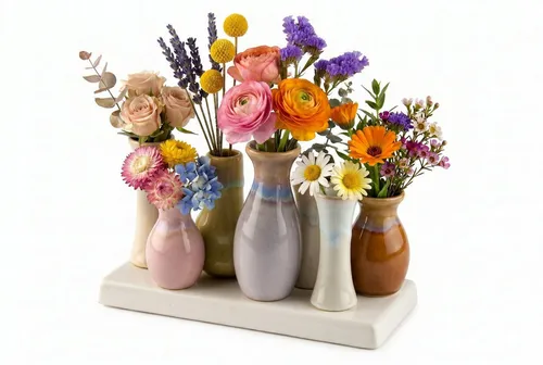 Dekovase Handgefertigte kleine Keramik Deko Blumenvasen Set (7er)