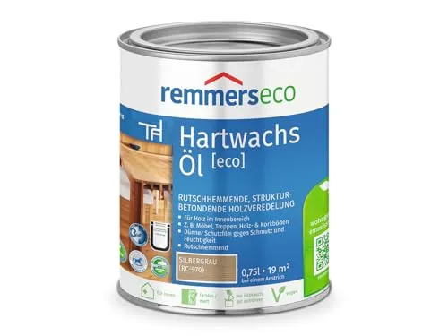 Remmers Hartwachs-Öl [eco] silbergrau, 0,75 Liter - Holzöle für Innenbereich – 3in1 Beize, Öl und Versiegelung, rutschhemmend und vegan, schützt und betont die natürliche Holzstruktur.