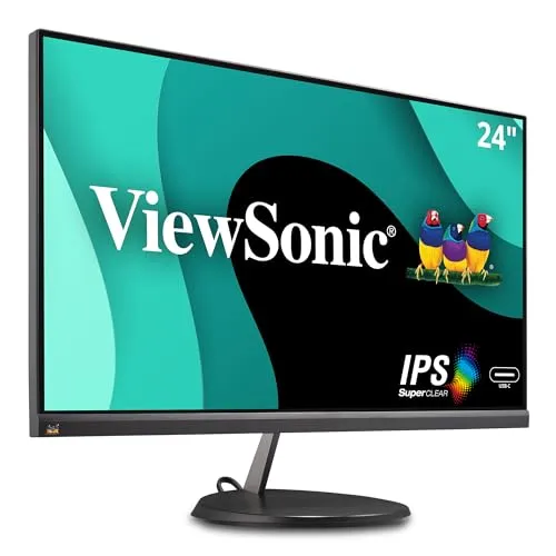 Viewsonic VX2485-MHU 24 Zoll Design Monitor - Full-HD IPS-Panel für lebendige Farben, neig- und schwenkbares Display für ergonomisches Arbeiten, integrierte Lautsprecher und vielseitige Anschlussmöglichkeiten (HDMI, USB-C 3.2 mit Ladefunktion)