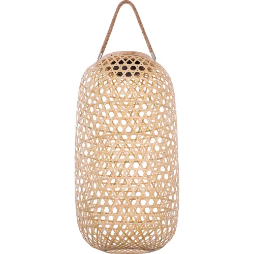 Solarleuchte Korbgeflecht Stehleuchte aus Bambus - Lampen für den Außenbereich, stilvolles Design aus Bambus mit warmweißem LED-Licht, lädt sich tagsüber auf und leuchtet bis zu 8 Stunden, spritzwassergeschützt (IP44)